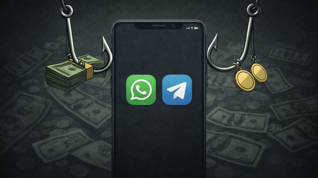 Illustration représentant une arnaque financière via messagerie privée sur smartphone