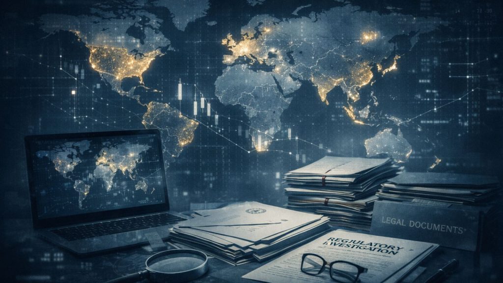 Illustration documentaire des enquêtes réglementaires internationales visant les plateformes de cryptomonnaies