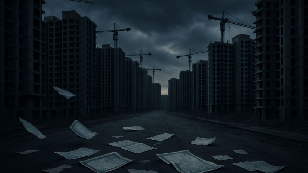 Immeubles résidentiels inachevés d’Evergrande illustrant la crise immobilière chinoise