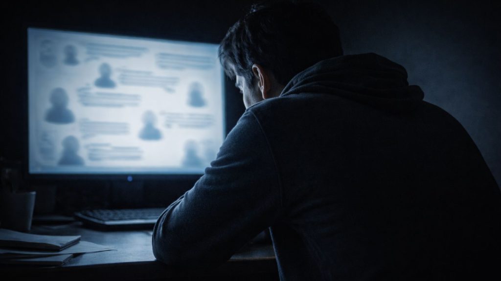 Illustration de l’illusion de communauté utilisée dans les arnaques financières pour exercer un contrôle psychologique sur les victimes