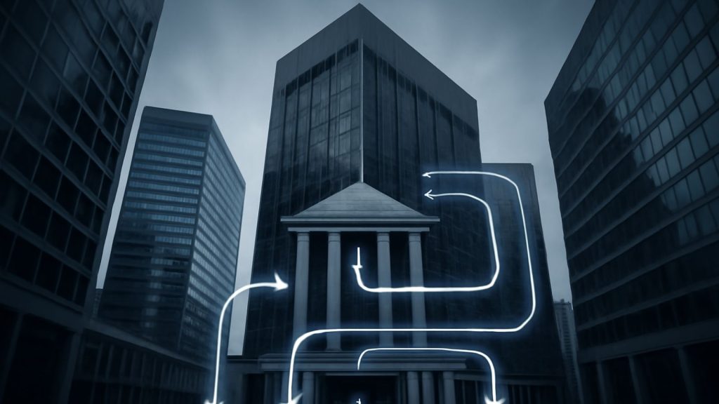 Illustration représentant l’intégration du modèle Greensill Capital au sein des grandes banques et sa légitimation institutionnelle