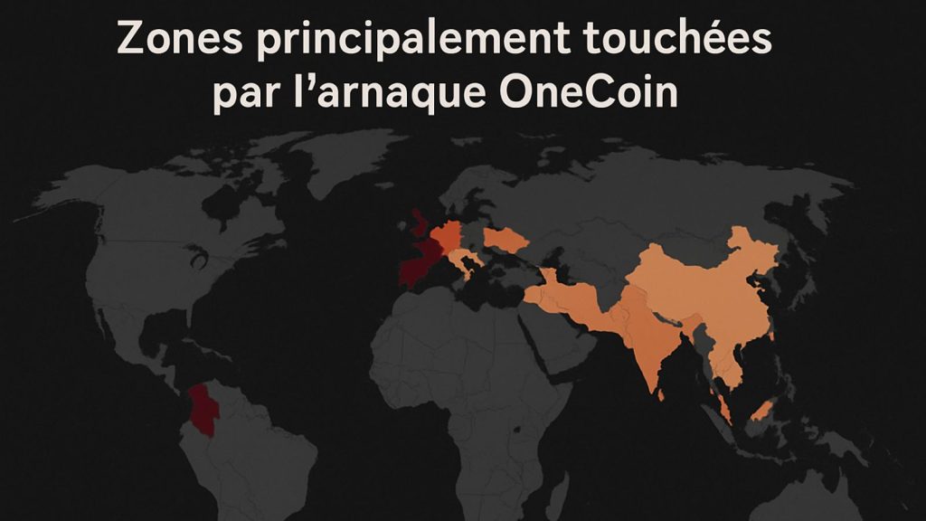 Carte du monde montrant les pays les plus touchés par l’arnaque OneCoin