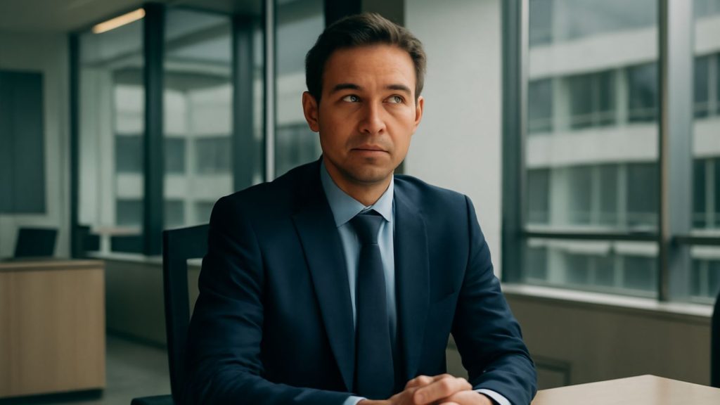 Représentation visuelle d’un dirigeant de plateforme crypto incarnant une image publique de sérieux et de crédibilité avant la chute de FTX