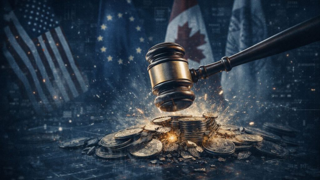 Illustration des sanctions financières et juridiques visant les plateformes de cryptomonnaies