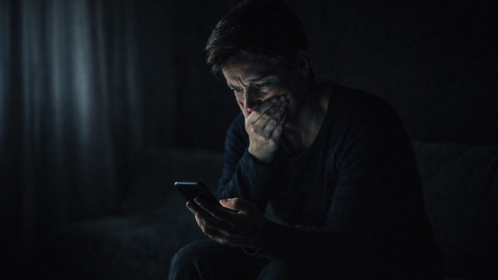 Victime d’arnaque financière seule face à son téléphone après la découverte de l’escroquerie