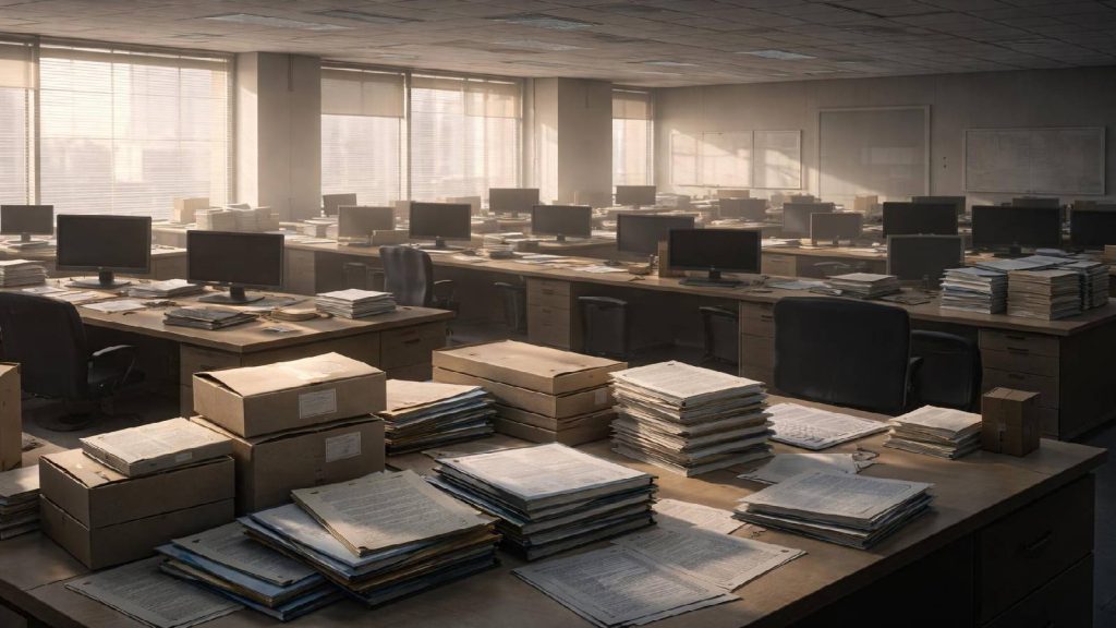 Illustration représentant la phase de bilan et de reconstruction après un effondrement financier