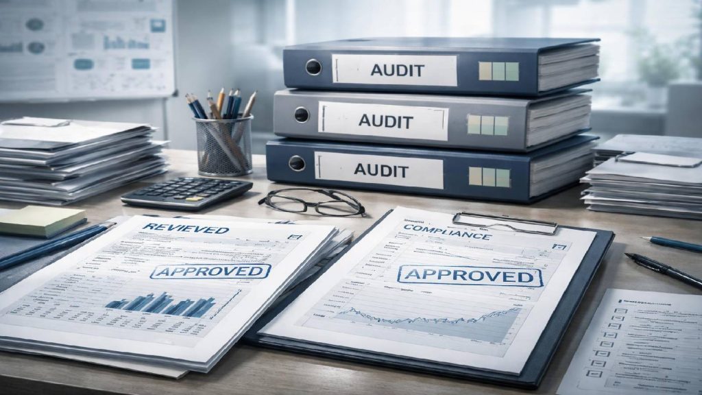 Illustration d’audits et de contrôles financiers présentés comme rassurants pour les investisseurs