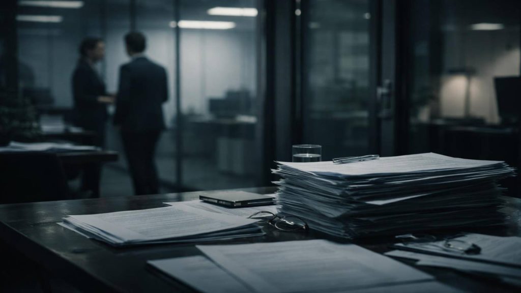 Illustration représentant les mécanismes discrets et institutionnels du blanchiment d’argent à travers des environnements financiers traditionnels.