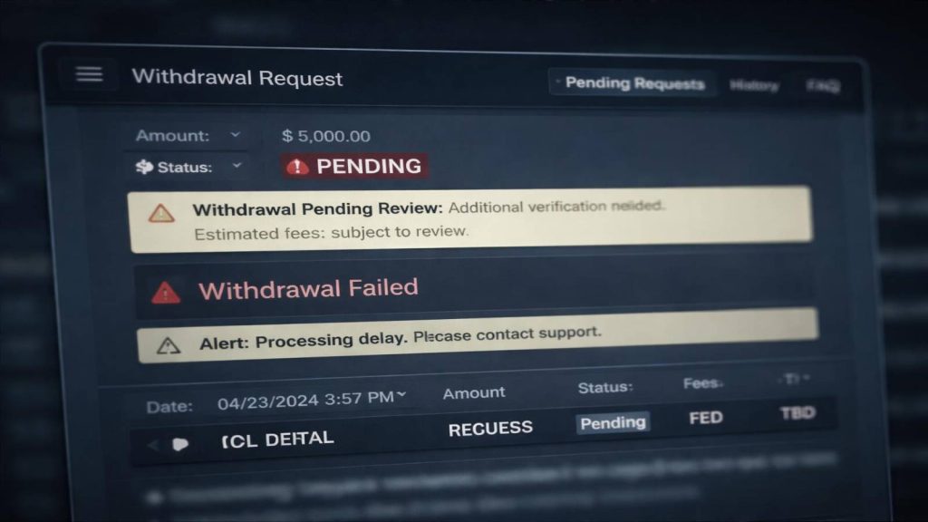 Blocage d’une demande de retrait sur une plateforme d’investissement avec frais fictifs