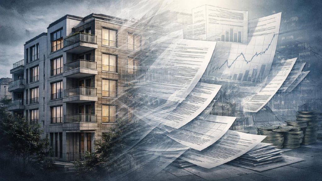 Illustration montrant une frontière floue entre investissement immobilier et produit financier