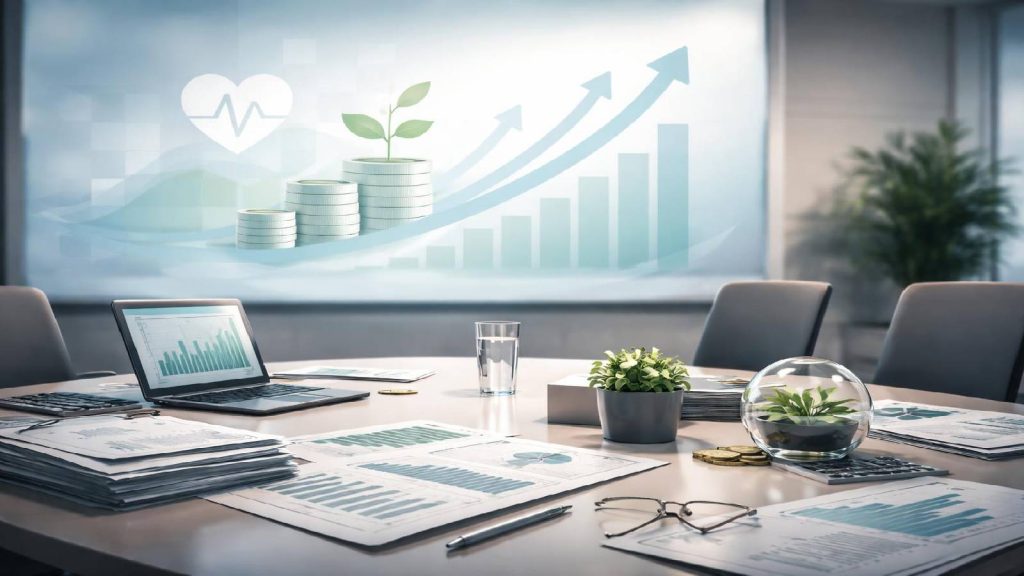 Illustration de la finance à impact et de la collecte de capitaux institutionnels dans un cadre financier sobre