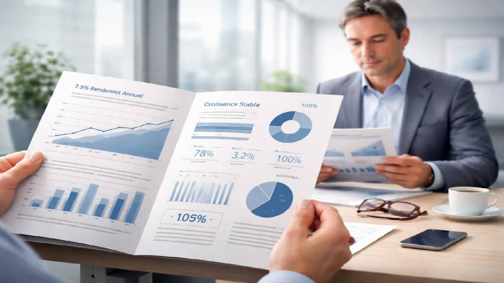 Illustration montrant une offre d’investissement présentée comme rationnelle et prudente, donnant une impression de simplicité et d’évidence