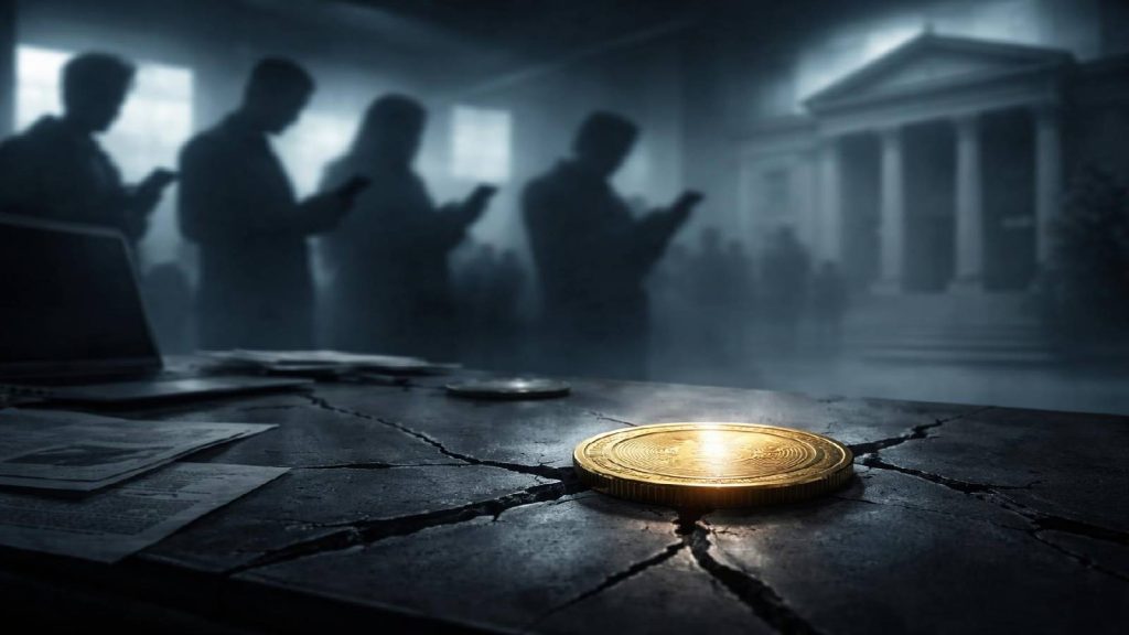 Illustration symbolique d’une cryptomonnaie promue par des influenceurs et rattrapée par une condamnation judiciaire