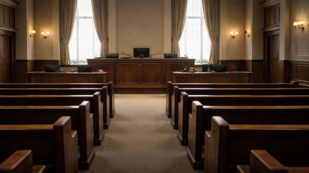 Salle d’audience symbolisant des procédures civiles et accords judiciaires