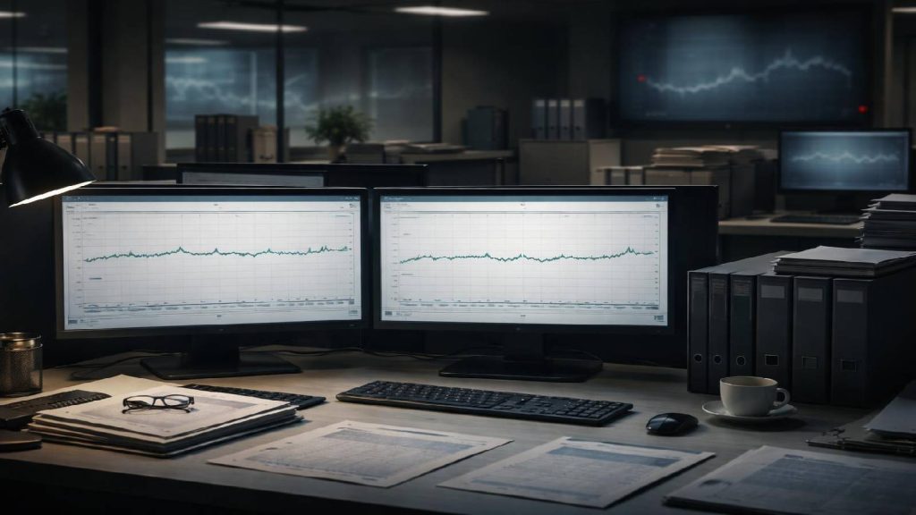 Illustration de signaux financiers ignorés derrière une apparence de normalité bancaire