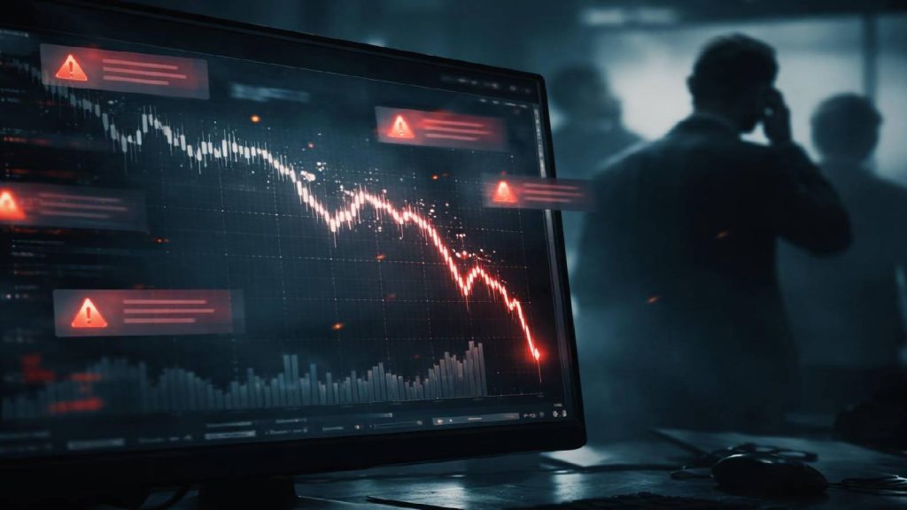 Illustration d’alertes financières et de blocages progressifs entraînant une rupture de confiance dans le système OmegaPro