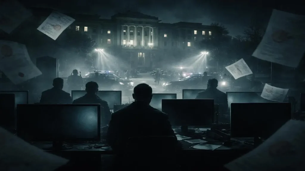 Illustration représentant des alertes officielles et l’intervention des autorités menant à une rupture irréversible du système à l’été–automne 2021