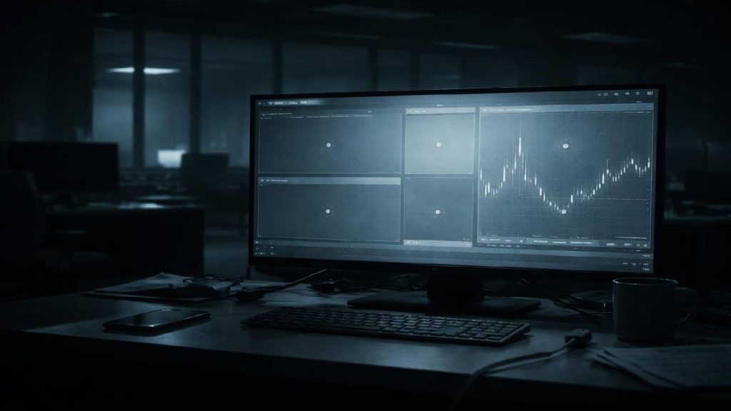 Illustration montrant l’effondrement réel du système BitClub Network, avec des tableaux de bord devenus inutilisables et des retraits impossibles