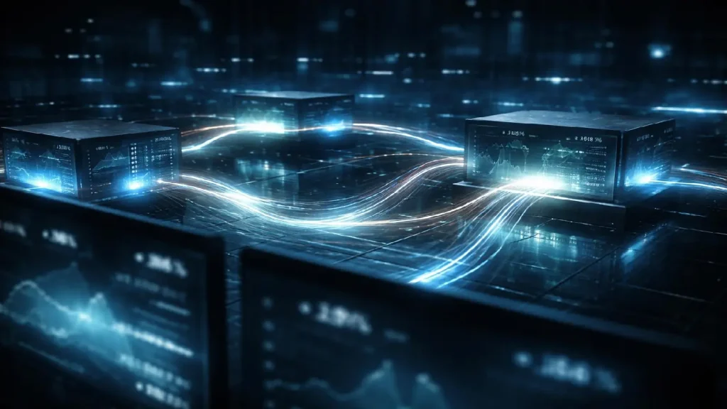 Illustration représentant un modèle financier reposant sur des dépôts numériques et des rendements affichés élevés sans source identifiable