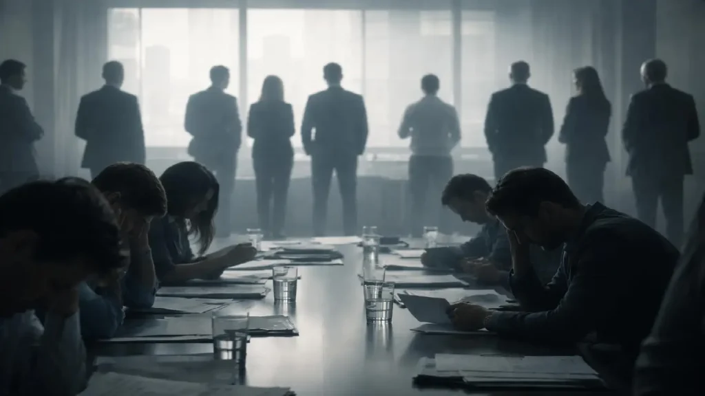 Illustration représentant une relecture durable de l’affaire Finiko par les participants et les observateurs après l’effondrement