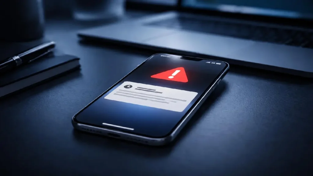 Notification d’alerte bancaire signalant une opération inhabituelle sur smartphone