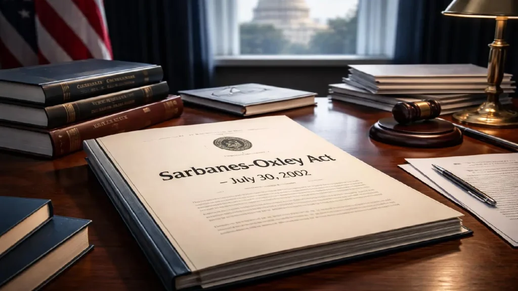 Document du Sarbanes-Oxley Act de 2002 symbolisant la réforme durable de la régulation financière américaine