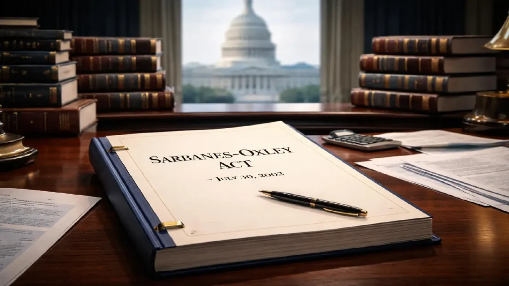 Document du Sarbanes-Oxley Act symbolisant la réponse législative américaine après le scandale Enron