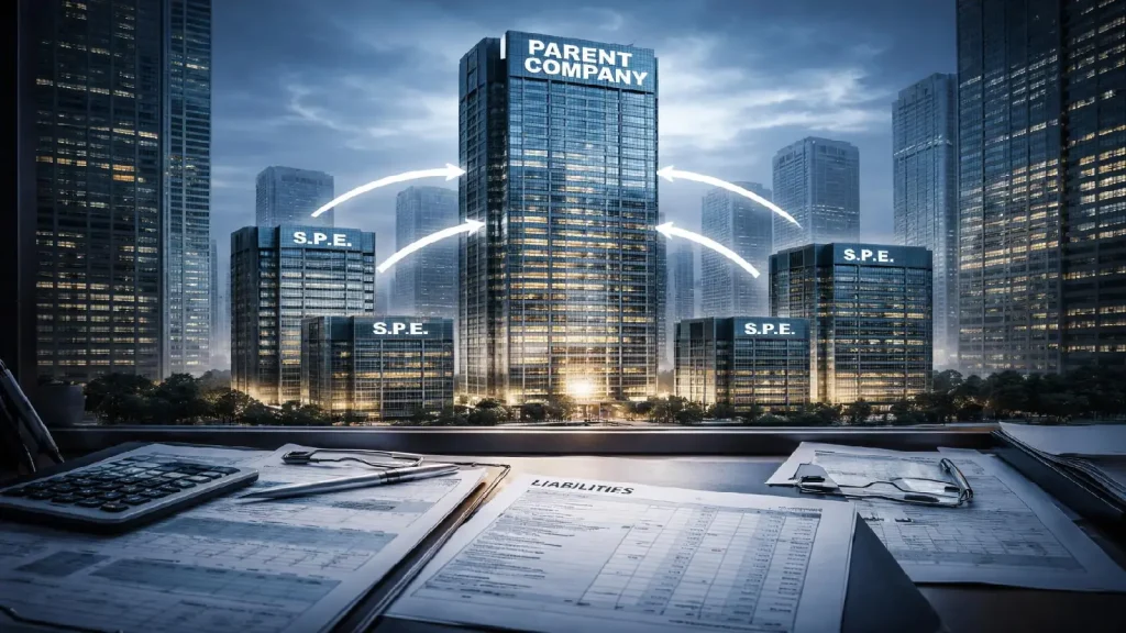 Illustration des Special Purpose Entities utilisées pour isoler la dette hors bilan dans le scandale Enron